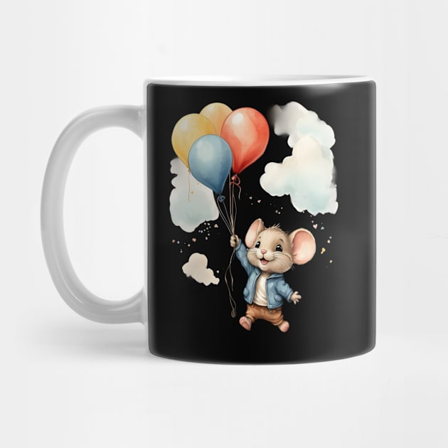 Cute Colorful Baby Mouse With Balloons Watercolor Design by TF Brands